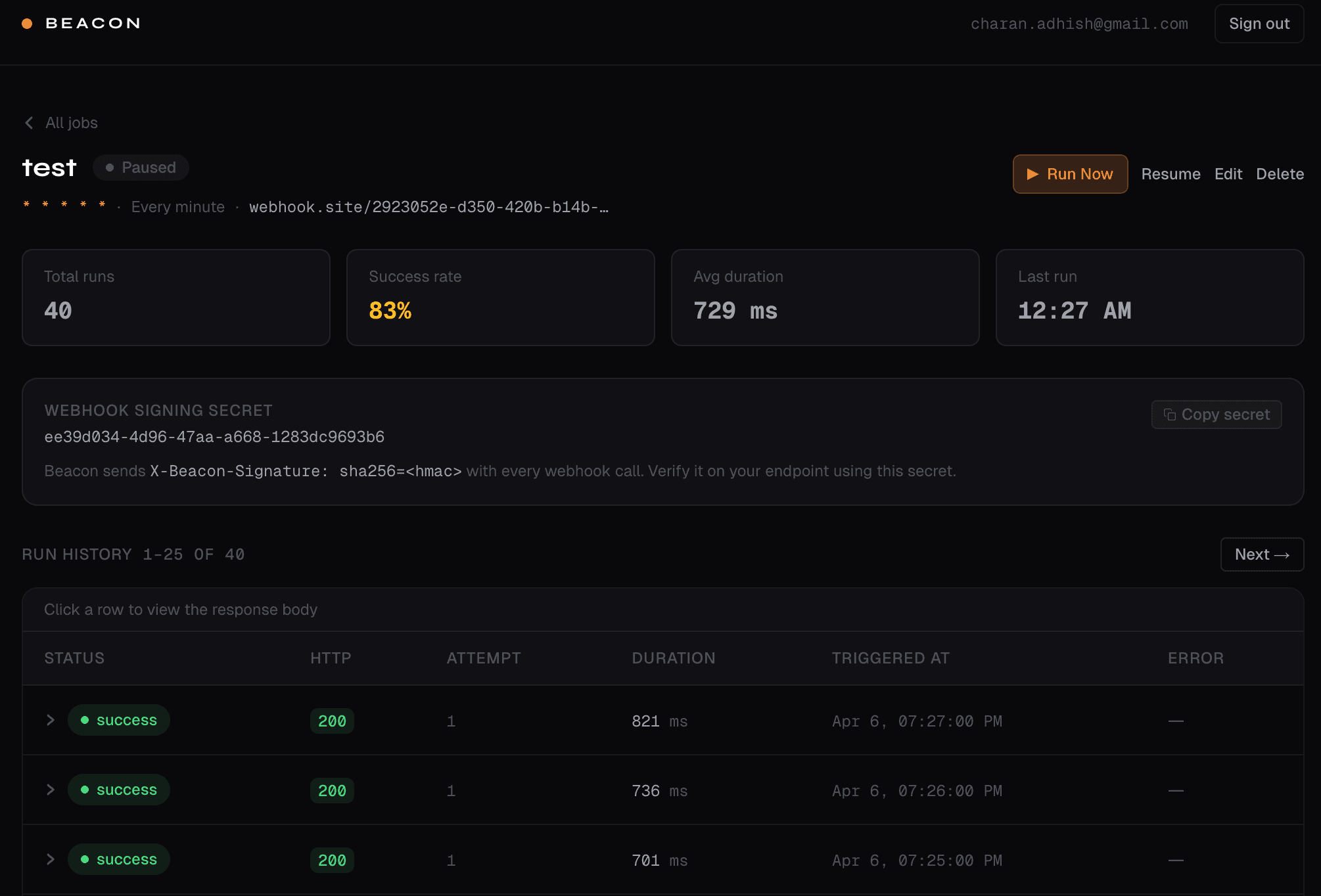 Job Detail & Run History